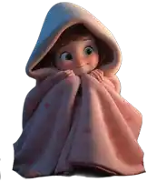 a little girl is wrapped in a pink blanket with a hood