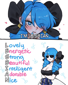 a drawing of a girl with the words i 'm lesbian