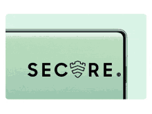 the word secure is on the back of a green phone