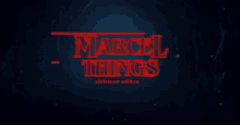 marcel things shitstorm edition is written in red letters on a dark background