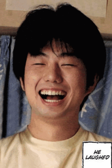 a man is laughing with the words he laughed behind him