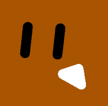 a brown background with two black dots and a white triangle