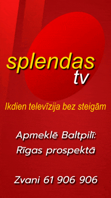 an advertisement for splendas tv shows a red background and yellow text