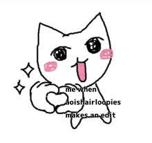 a drawing of a cat with the words me when aoishairloops makes an edit