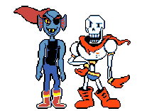 a pixel art drawing of papyrus and undertale