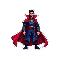 a sticker of doctor strange wearing a blue robe and a red cape