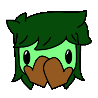 a cartoon drawing of a bird with green hair and brown beak