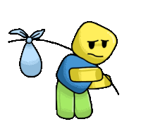 a cartoon of a roblox character carrying a bag