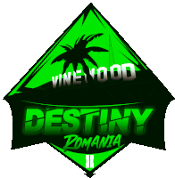 a green logo for destiny romania with a palm tree on it