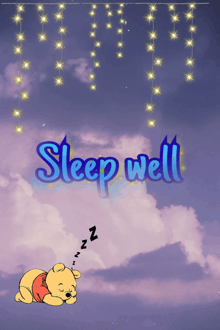 a winnie the pooh sleeping with the words sleep well below
