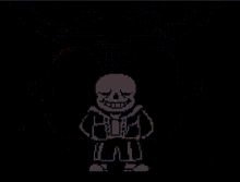 a cartoon character is being displayed in a dark room with a glitch effect .