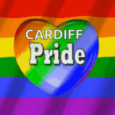 a rainbow heart with the words cardiff pride in white letters