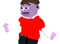 a cartoon character wearing a red shirt and black pants