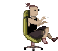 a pixel art drawing of a woman sitting in a chair