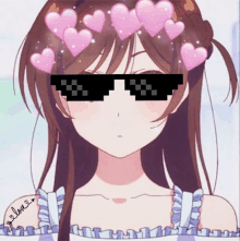 a girl wearing sunglasses and a crown of hearts on her head