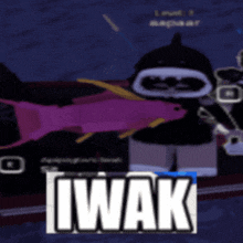 a shark is holding a pink fish and the word iwak is on the bottom right