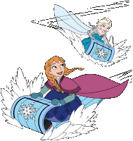 a drawing of anna and elsa sledding down a snowy hill