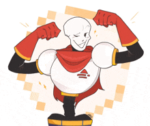 a cartoon drawing of papyrus flexing his muscles with a triangle on his shirt