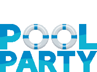 a logo for a pool party with a life preserver on it