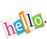 the word hello is cut out of colorful pieces of paper