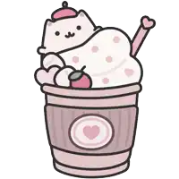 a cartoon drawing of a cup of coffee with a cat on top