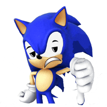 a blue sonic the hedgehog giving a thumbs down