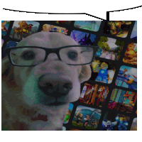 a dog wearing glasses is surrounded by a collage of pictures