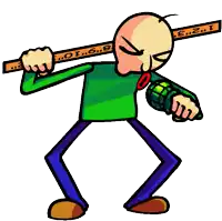 a cartoon of a bald man holding a microphone and a ruler