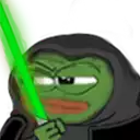 a cartoon frog is holding a green light saber in his hand .