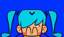 a cartoon drawing of a boy with blue hair and a mustache
