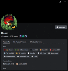 a screenshot of doom 's profile on a dark background