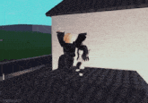 two roblox characters are standing on a roof and one has the name aloh on it