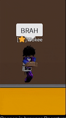 a person in a video game is holding a box and a sign that says brah wokee