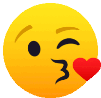 a yellow smiley face is blowing a kiss with a red heart next to it