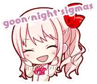 a cartoon drawing of a girl with the words goon night sigma written above her head .