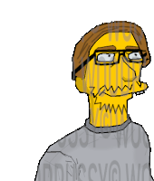 a cartoon drawing of a man with glasses and a gray sweater