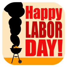 a sign that says happy labor day with smoke coming from a grill
