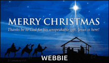 a merry christmas card with a nativity scene and the name webbie