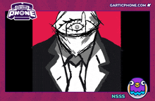 a drawing of a man in a suit with the words gartic phone written on the top