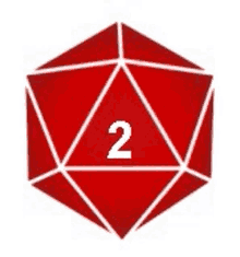 a red d20 with the number 2 on it .