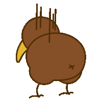 a cartoon drawing of a brown bird with a yellow beak and feet