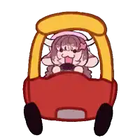 a cartoon of a girl driving a red car