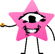 a cartoon drawing of a pink star with one eye and arms and legs