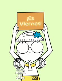 a cartoon girl is holding a sign that says es viernes