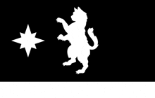 a white silhouette of a cat on its hind legs with a star in the background .