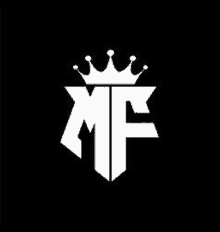 the mf logo with a crown on a black background