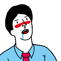 a cartoon of a man with red paint on his face and a tear running down his face