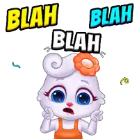 a cartoon bunny with a flower in her hair says blah blah