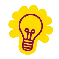 a yellow and purple light bulb with rays coming out of it on a white background