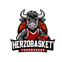 a logo for herzobasket younghorns with a bull on it